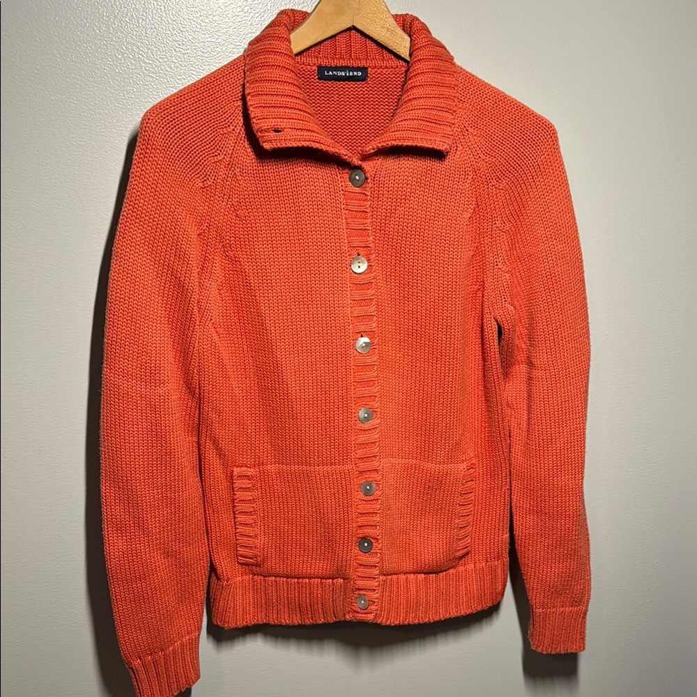 Vibrant Orange Cardigan with Ribbed Details